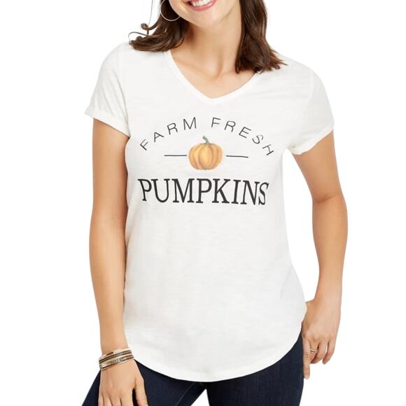 Maurices ‘Farm Fresh Pumpkin’ Graphic T-Shirt Top Womens Large Fall Cotton Blend - Picture 1 of 8